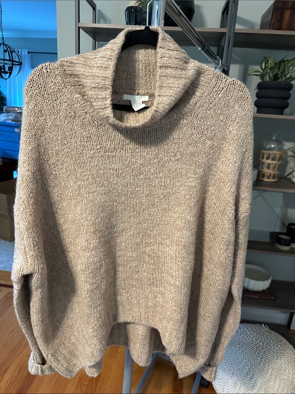H&M Taupe Cowl Neck Knit Sweater - Women's Soft Pullover